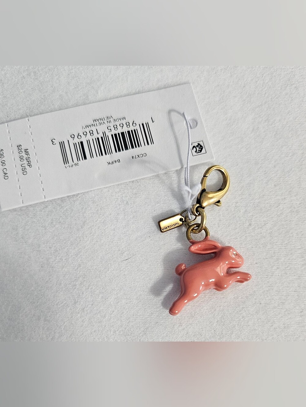 NWT Coach Pink Enamel Bunny Charm with Gold Hardware - Picture 2 of 2